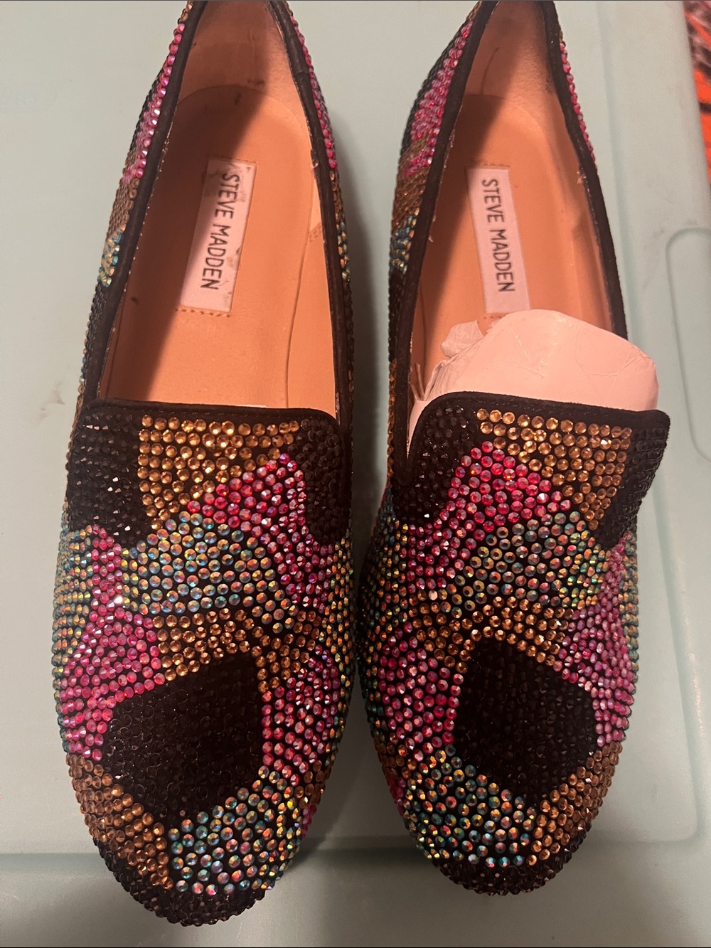 Steve Madden Black Multicolor Crystal Embellished Loafers